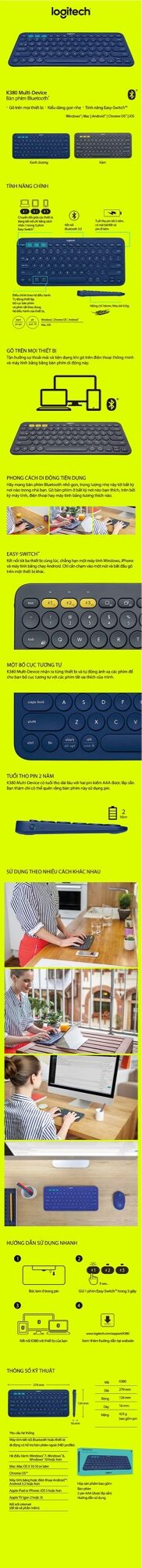 BÀN PHÍM LOGITECH BLUETOOTH K380 - KẾT NỐI IPAD - PC - HÀNG MỚI 99%