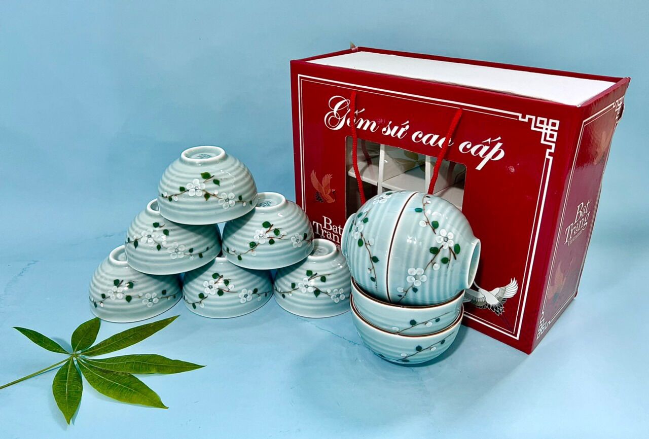 Set 10 bát cơm làm quà tặng. Gốm sứ Bát Tràng.