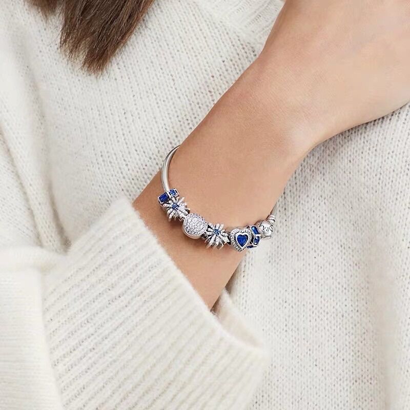 HẠT CHARM PAN ALE TIM XANH VIỀN ĐÁ BẠC S925