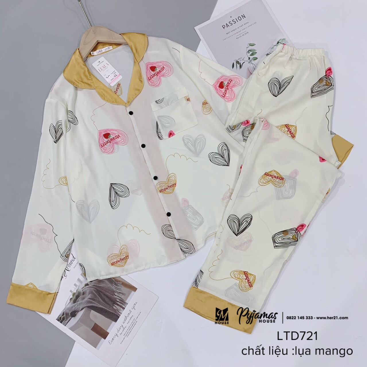 Bộ lụa mango dài tay quần dài
