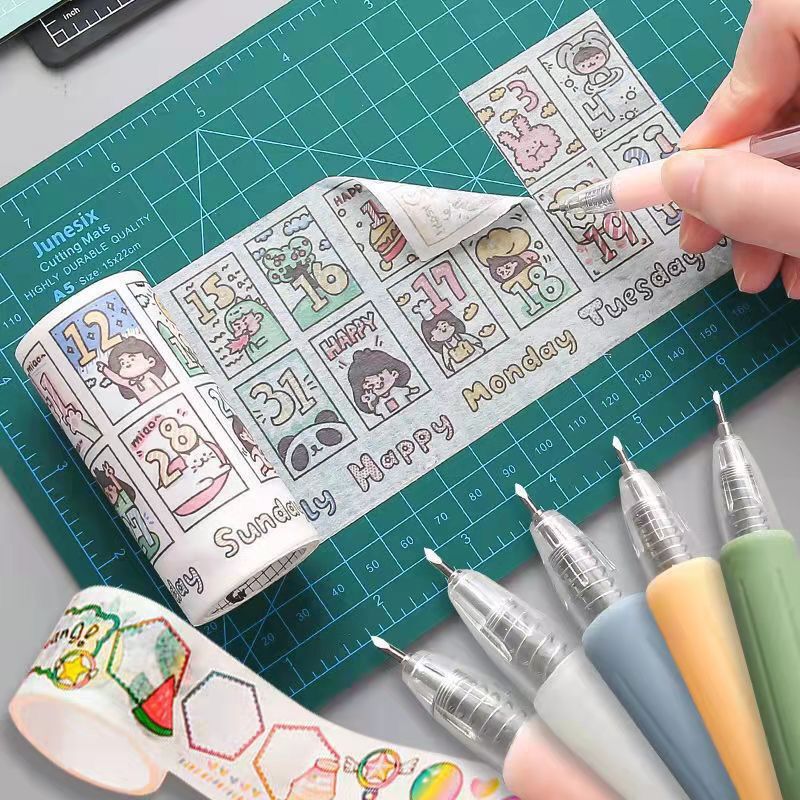 Dao cắt khắc sticker washi dạng bút bấm Diy