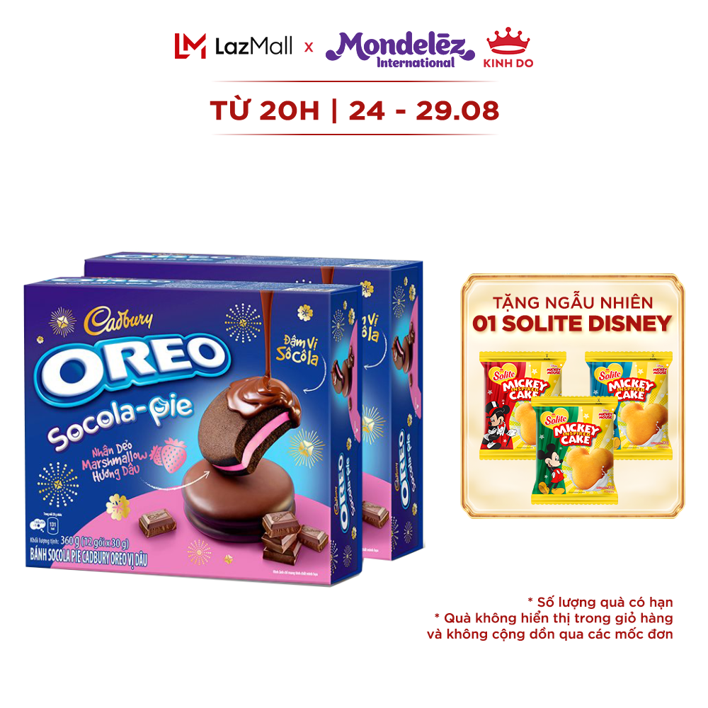 Bánh oreo pie vị dâu, combo 2 hộp x 360g