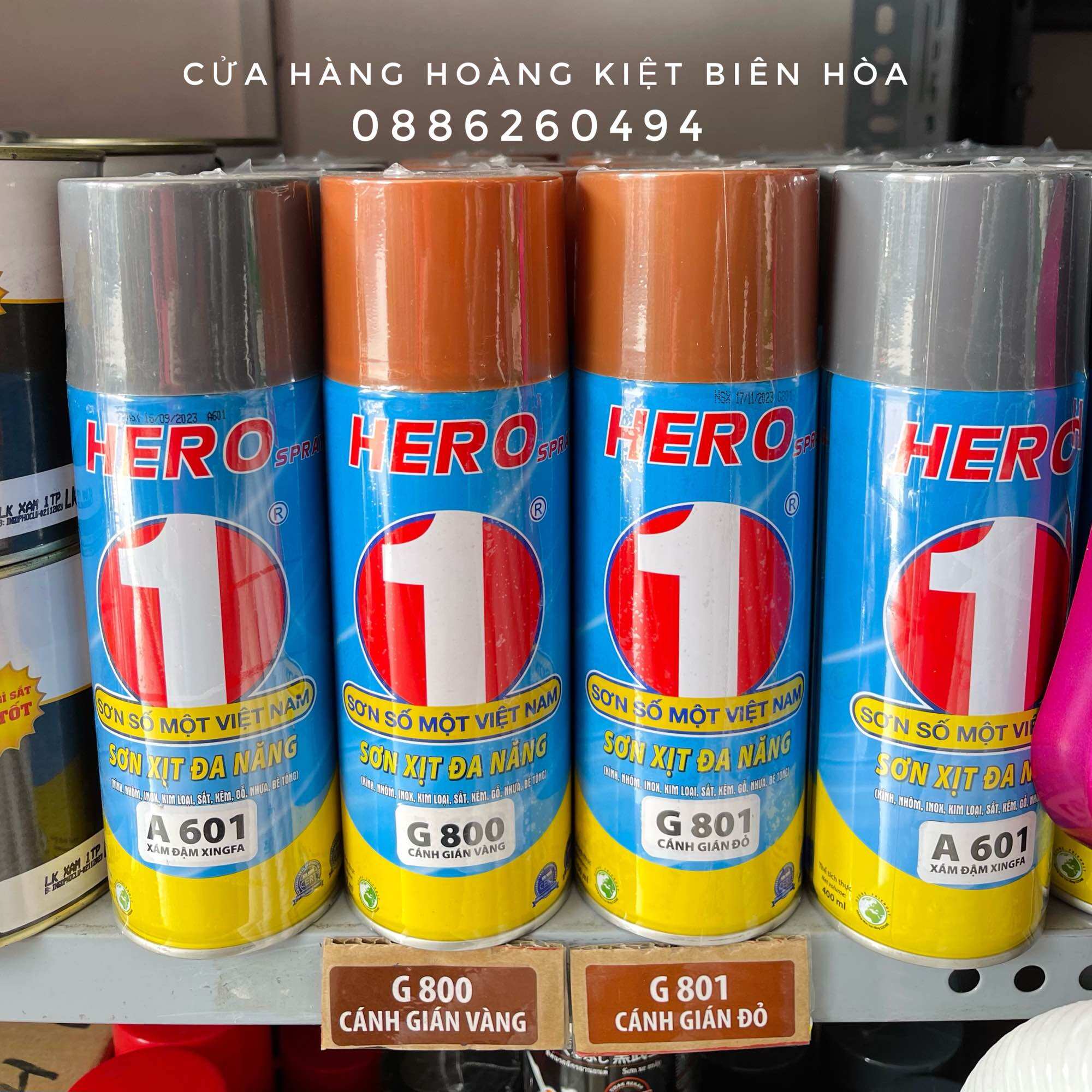 Sơn xịt bóng gỗ hero spray màu cánh gián đỏ và cánh gián vàng