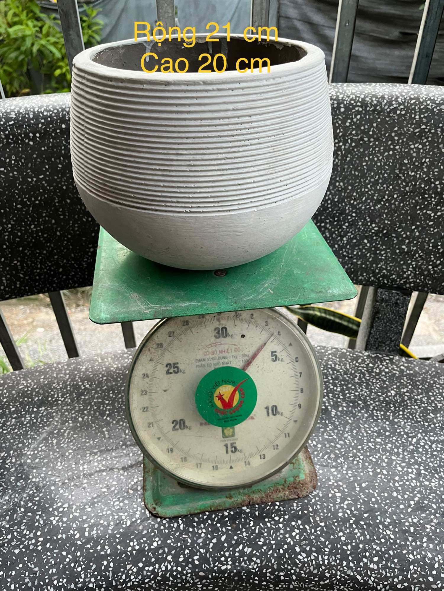 Chậu tròn xi măng nhẹ Vân sọc đk rộng 21 cm
