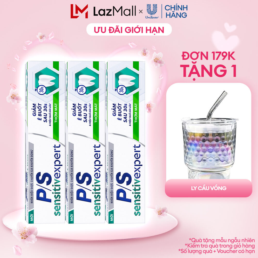 Bộ 3 Hộp Kem Đánh Răng P/S Giảm Ê Buốt Sau 30 Giây Sensitive Mineral Expert Original Với Tác Động Từ