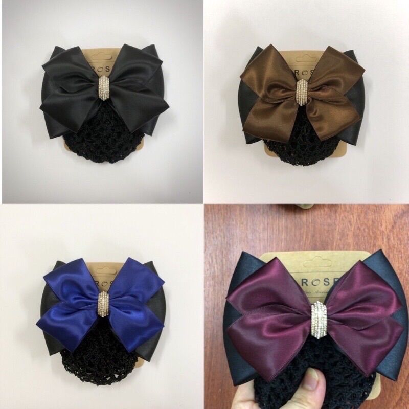 Kẹp tóc nơ lưới búi có đính đá ROSES Hair Accessories