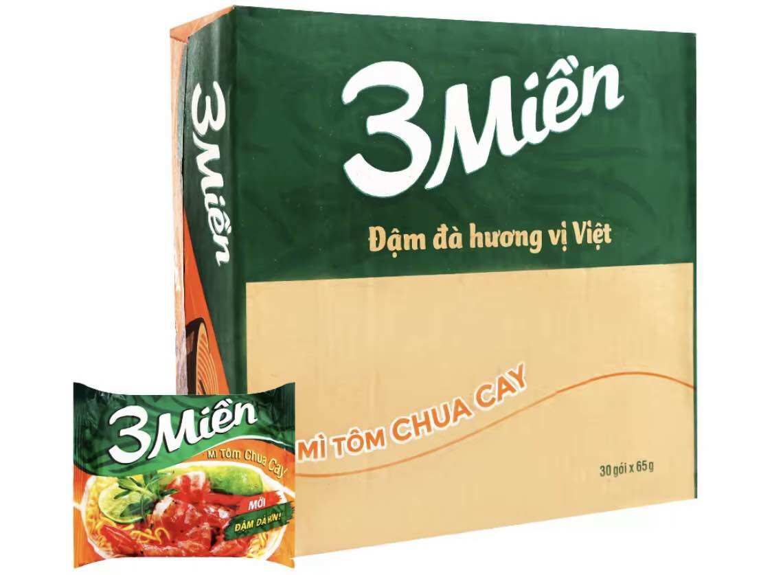 Thùng 30 Gói Mì Tôm 3 Miền Reeva 65g