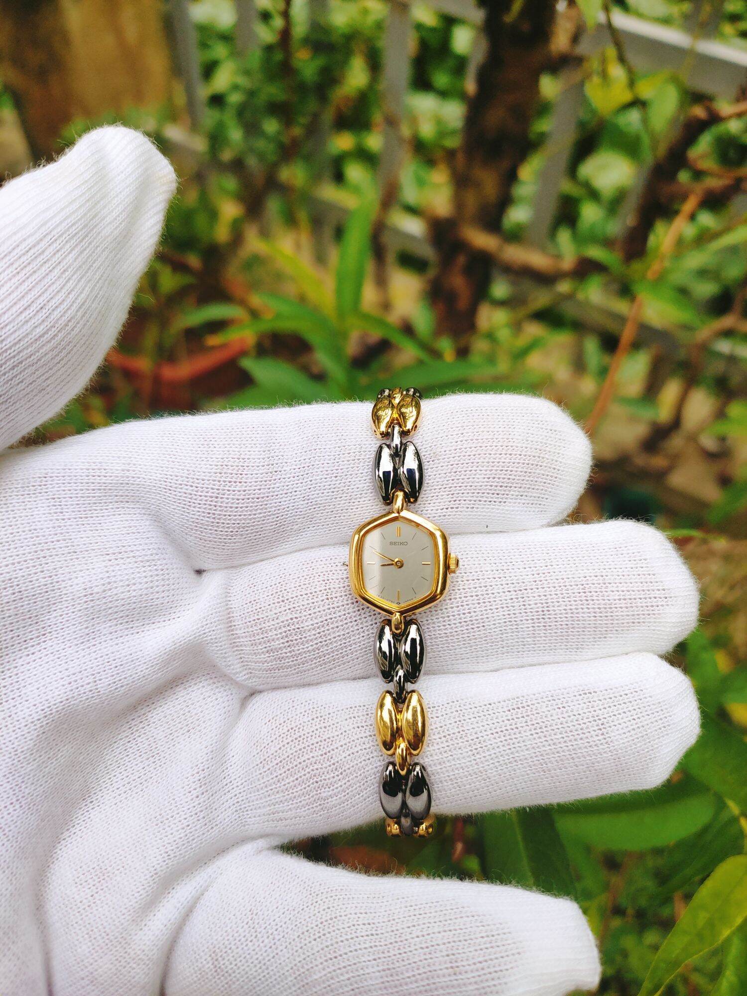 Đồng hồ nữ Seiko mặt lục giác, Bản đặc biệt dây khóa vàng đen, đẹp, độc, chất lượng, size 17mm