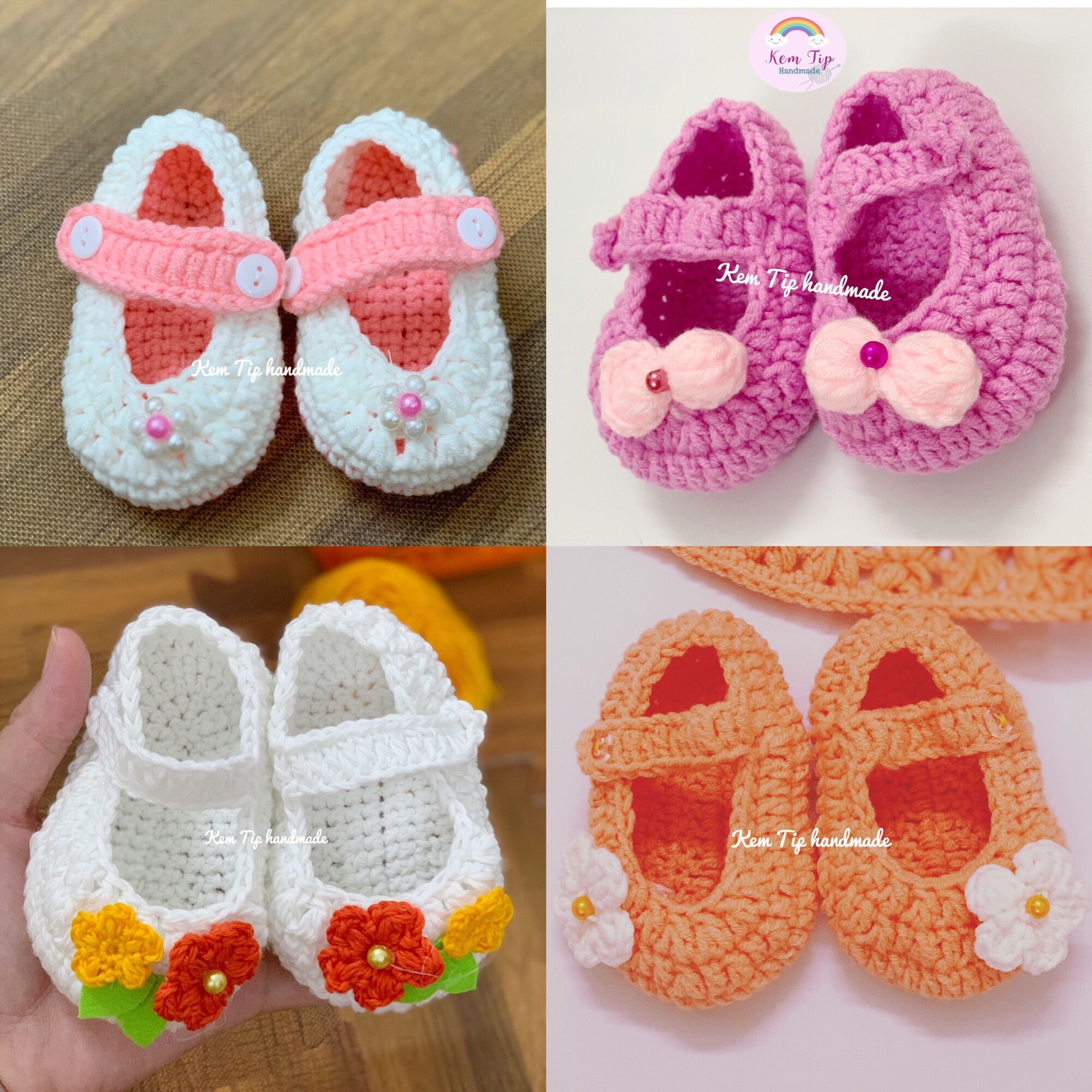 Giày cho bé sơ sinh đến 2 tuổi, giày len handmade đáng yêu