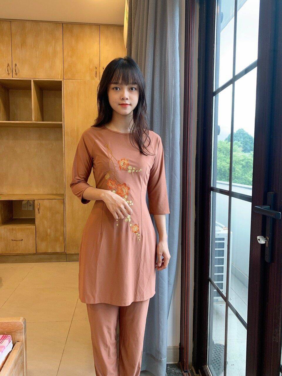 cách tân vải thun đi chùa#áo dài#áo cắt tân