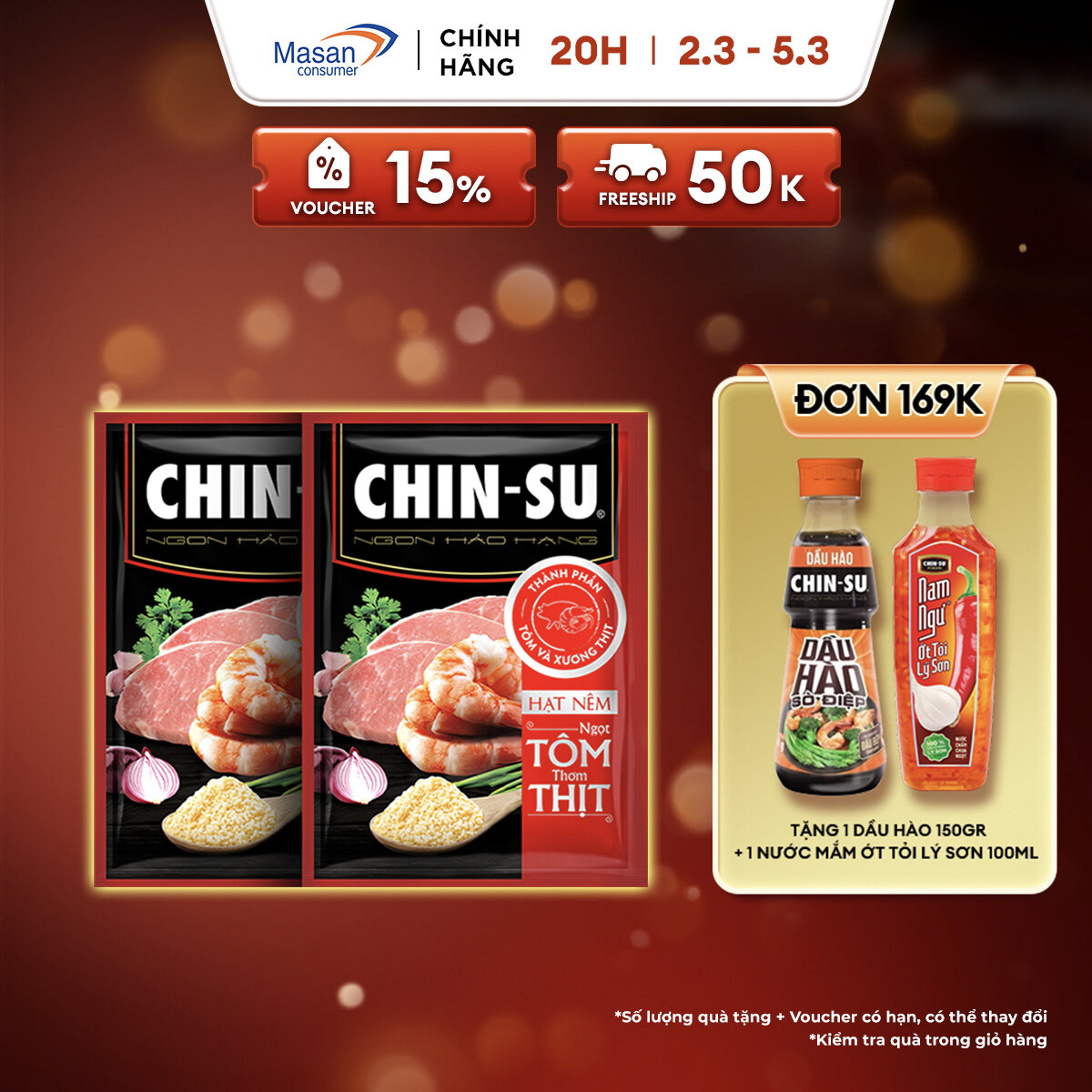 Combo 2 Hạt Nêm CHIN-SU Ngọt Tôm Thơm Thịt Gói 900g