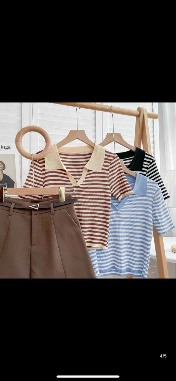 Áo kẻ polo cổ bẻ dáng croptop PoLo03