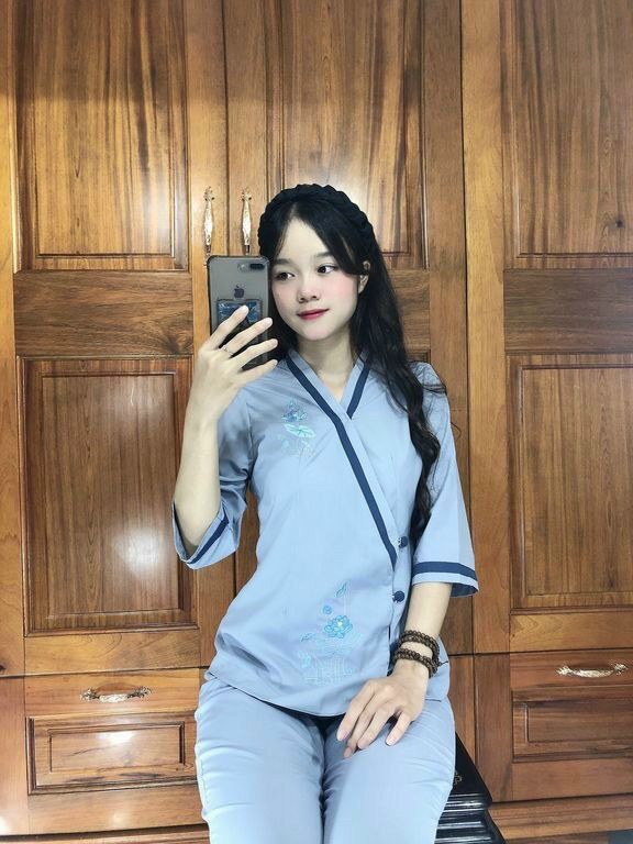 Đồ lam đi chùa cao cấp-Mẫu tim viền vải kate không co dãn-hàng loại 1