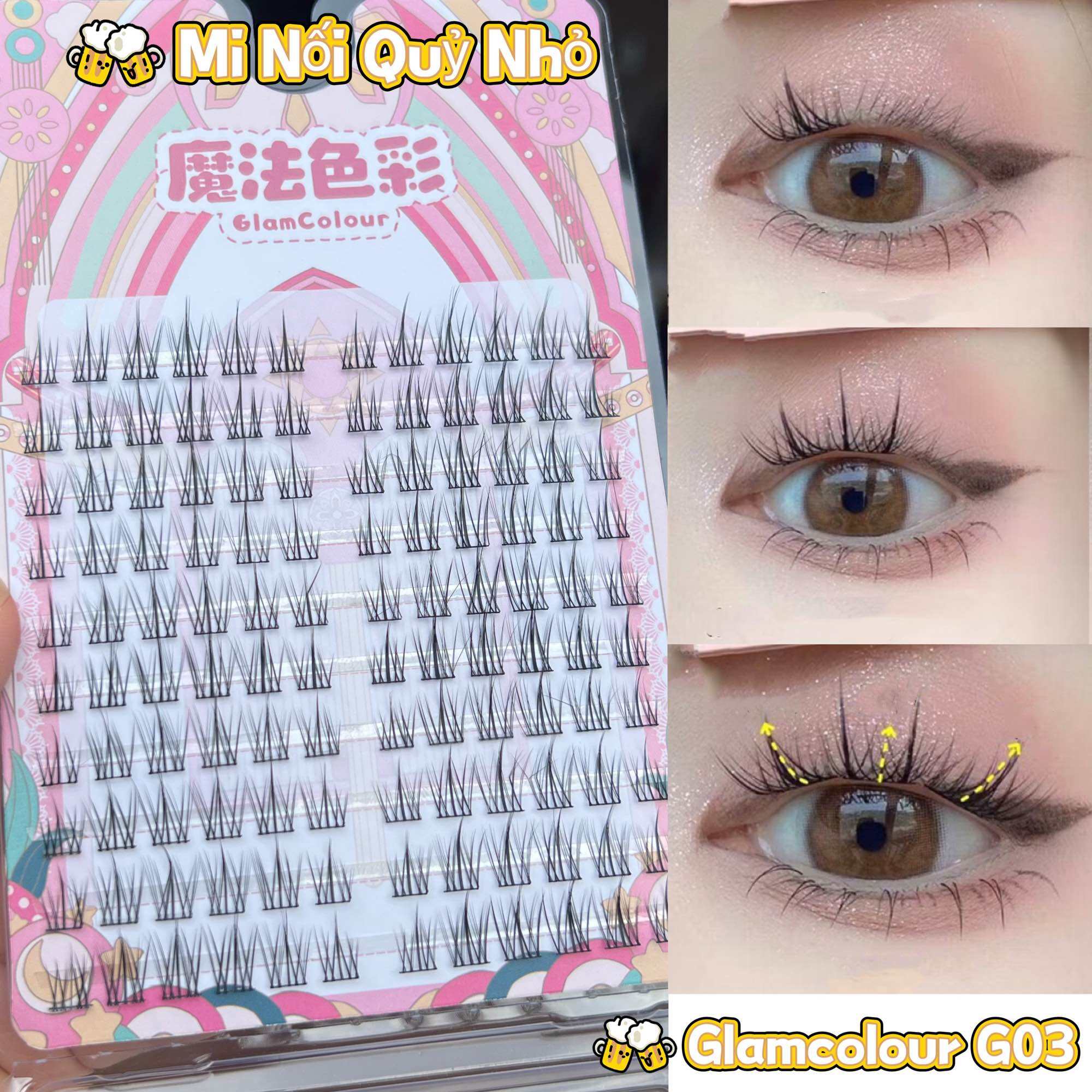 Lông Mi Chùm Quỷ Nhỏ Glamcolour G03 Tự Nối Tại Nhà  Candy Tặng Kèm Keo + Nhíp