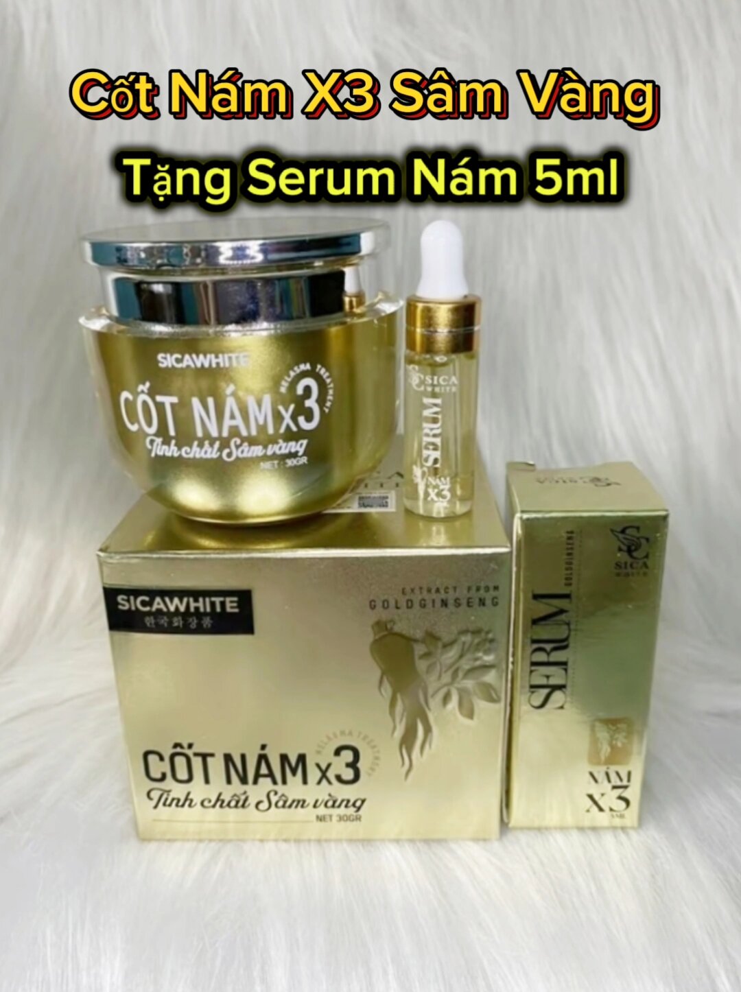 Tặng kèm serum nám 5ml, kem cốt nám x3 sâm vàng sica white 30gr hỗ trợ dùng cho da nám,tàn nhang