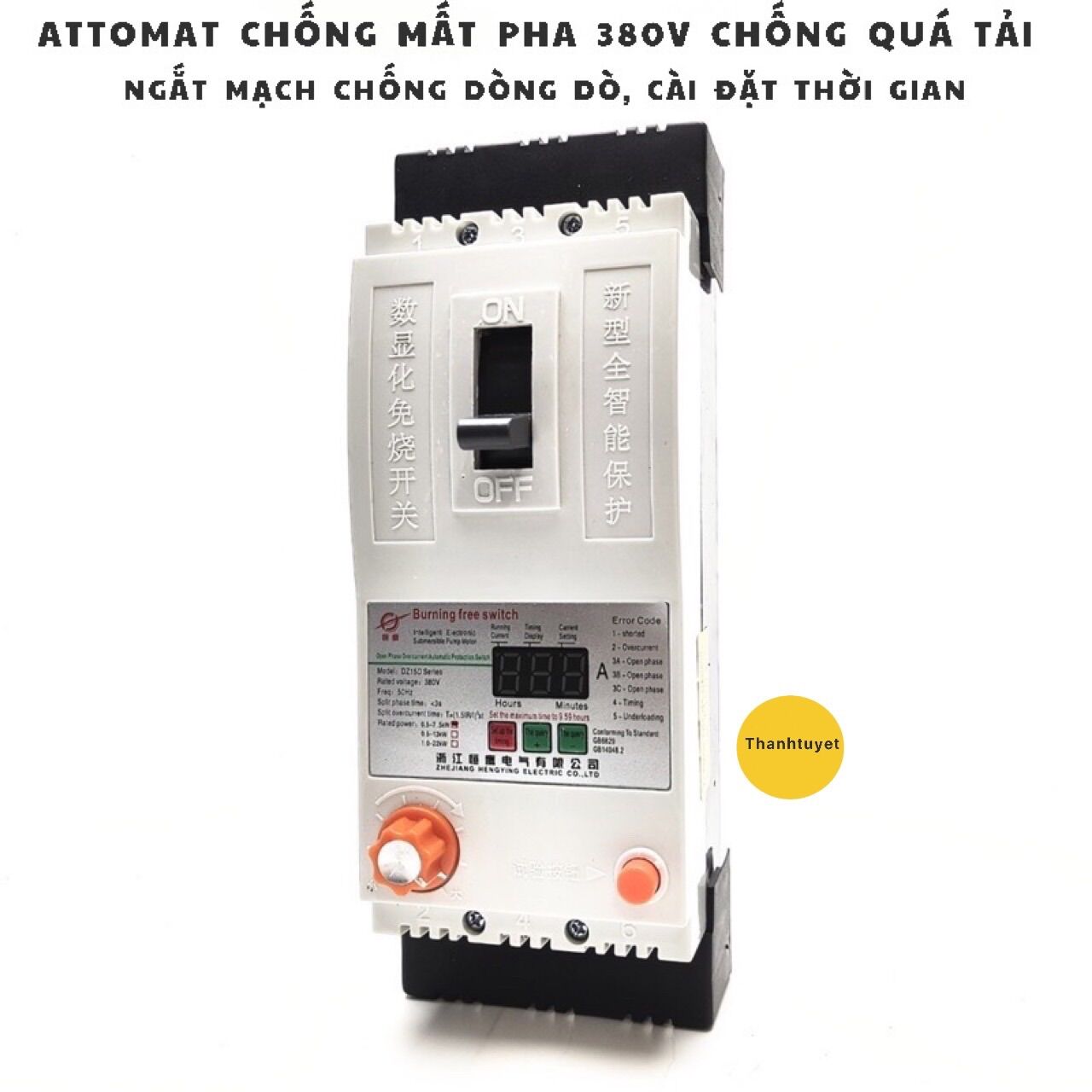 Aptomat chống mất pha 3 pha - bảo vệ quá tải động cơ - chống dòng dò - cài đặt thời gian chạy
