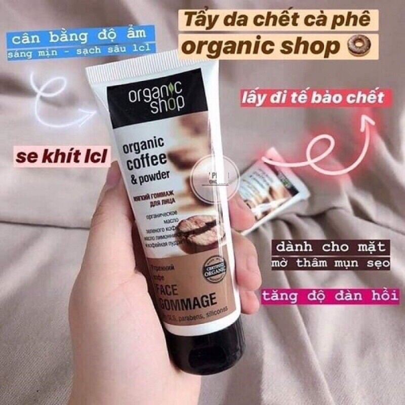 Tẩy da chết vùng mặt organic shop chiết xuất hạt cà phê 75ml