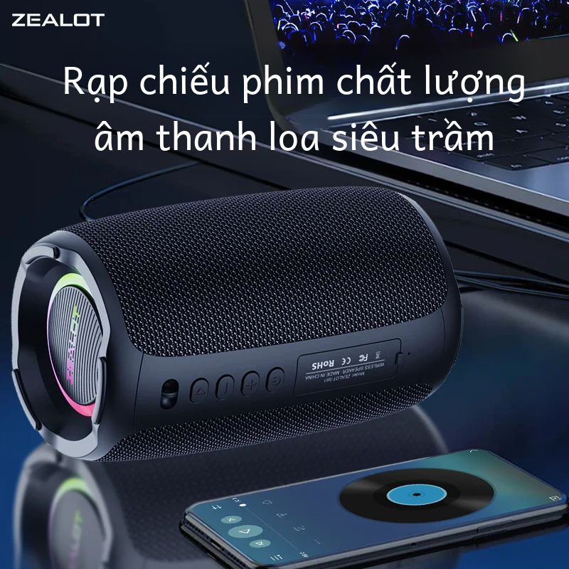 Zealot S61 20W Loa Di Động Không Dây Có Loa Siêu Trầm Thân Thiện Với Ngoài Trời Pin 3000Mah Chế Độ E