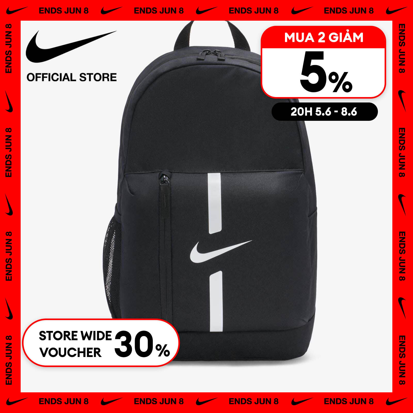   6.6-8.6| VOUCHER 30% & MUA 2 GIẢM 5%  Ba Lô Nike Kids' Academy Team Soccer Backpack  22L  - Black 