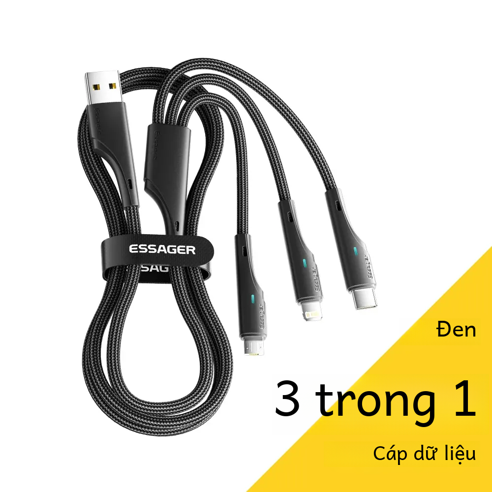 Cáp usb essage 3 trong 1 micro usb type c cáp dữ liệu sạc nhanh có đèn led cho ip 14 13 samsung xiaomi huawei