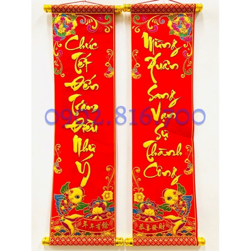 Câu đối treo trang trí tết chủ đề chúc tết 70cm và 1m phụ kiện trang trí tết
