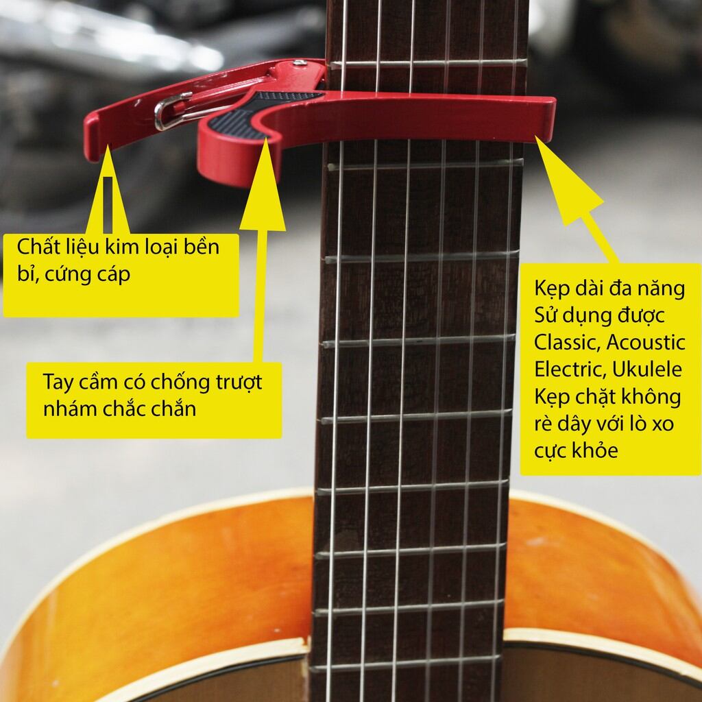 Capo kẹp đàn guitar và ukulele màu vàng