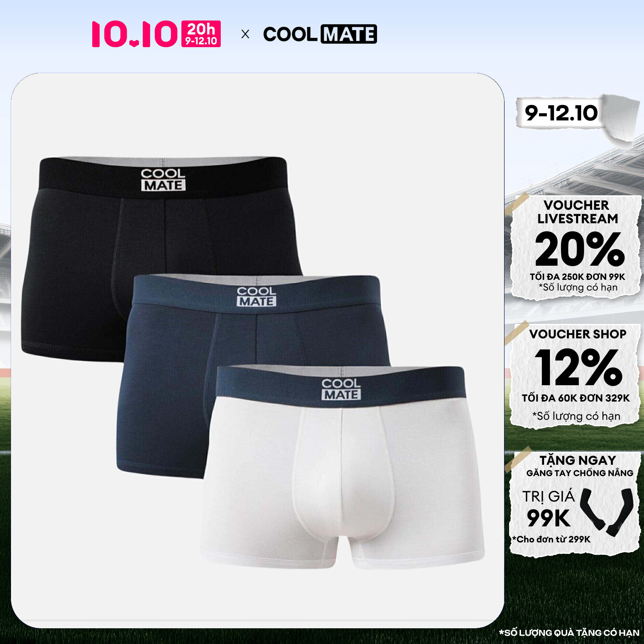 [CHỈ 20H 9-12.10 TẶNG QUÀ ĐƠN TỪ 299K]COMBO 3 Quần lót, sịp đùi boxer nam Trunk Bamboo kháng khuẩn cao cấp Coolmate