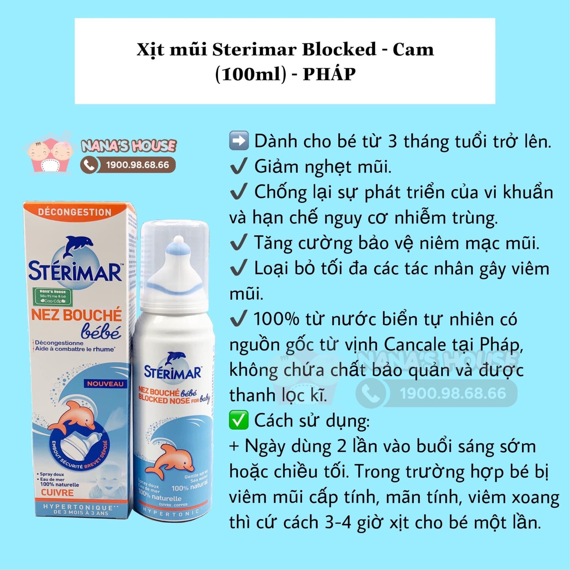 Xịt mũi cá heo Sterimar Pháp 100ml