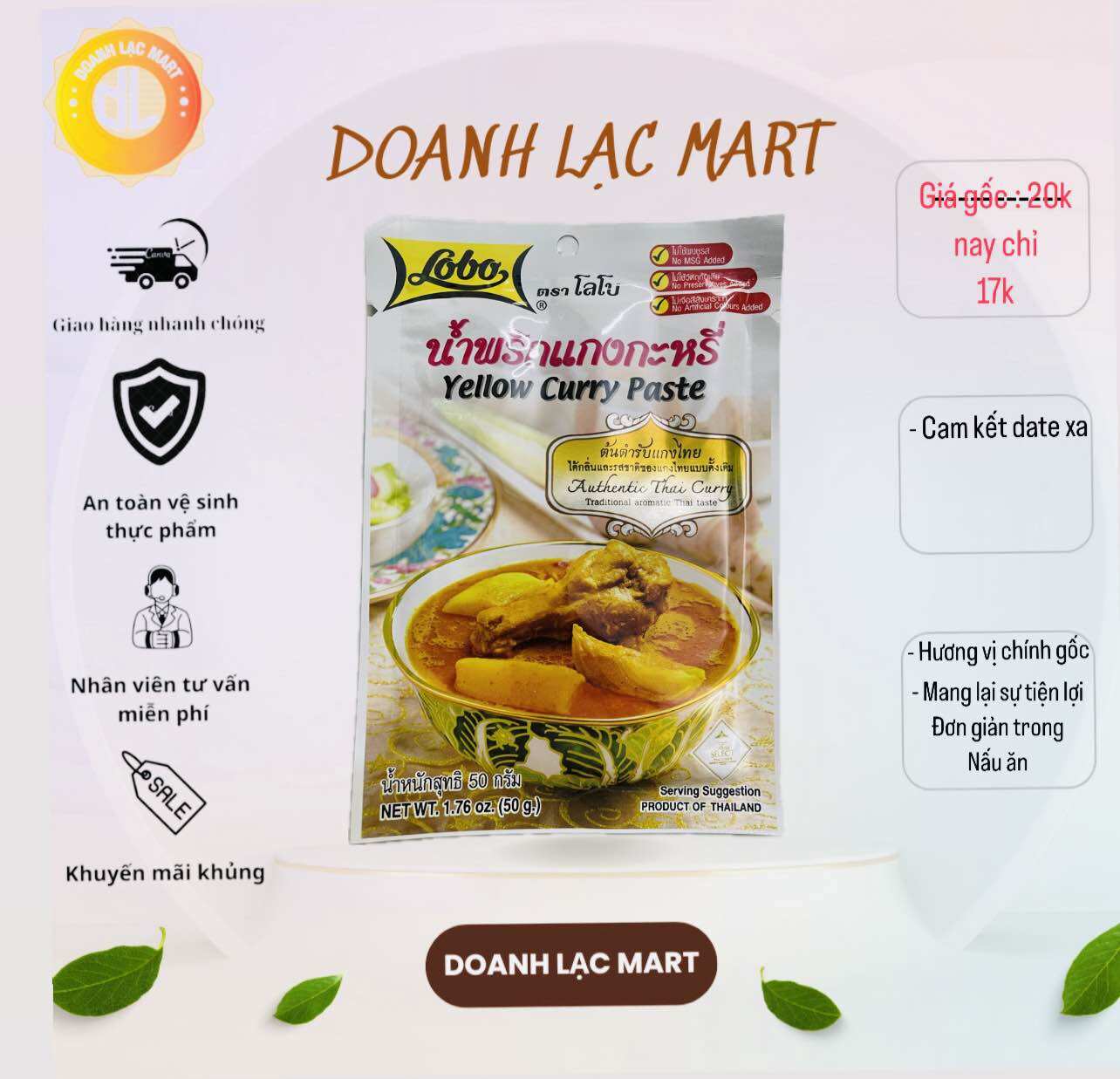 [Lobo Thailand] Gói Gia vị cà ri 50gr, VÀNG Yellow Curry Paste