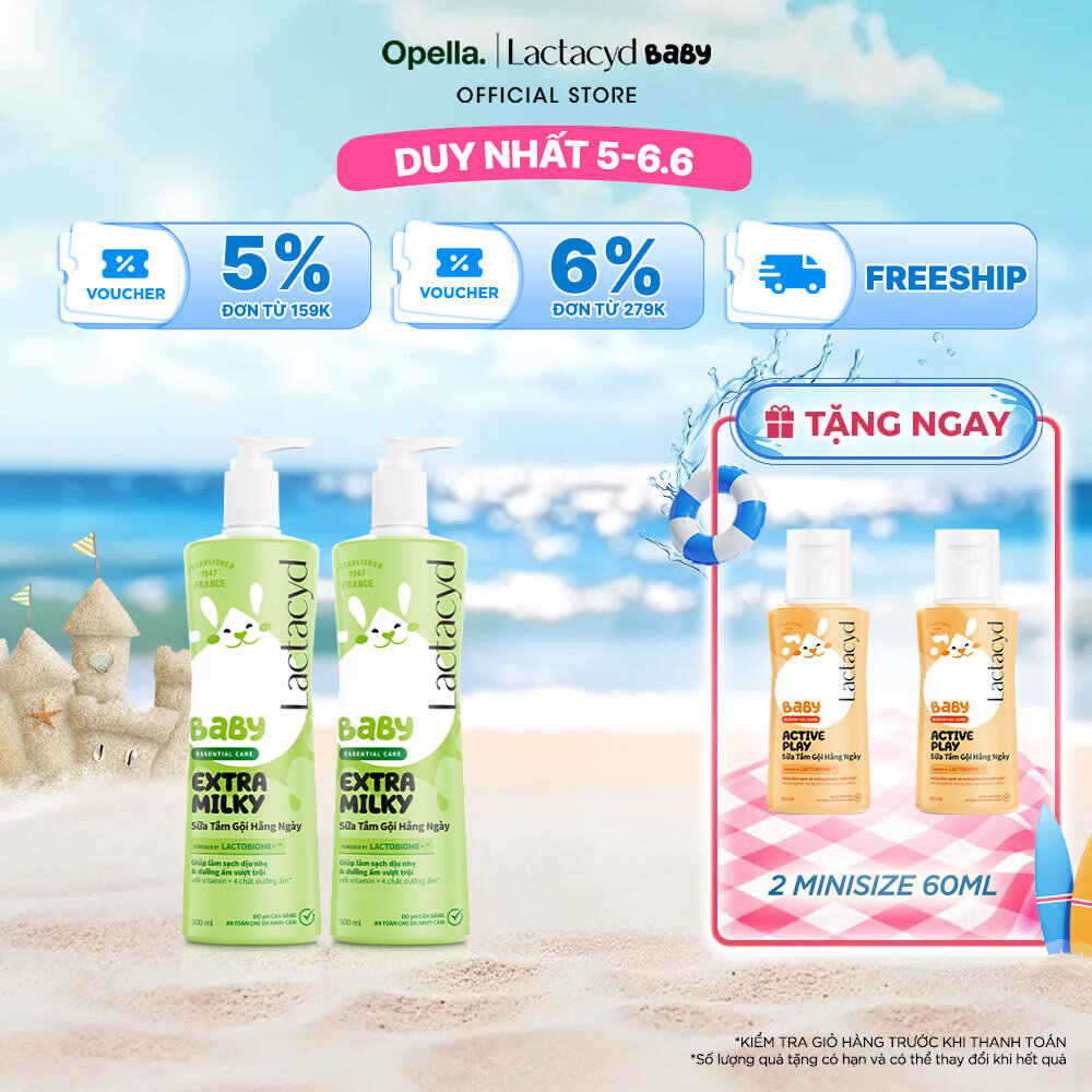 Bộ 2 chai Sữa Tắm Gội Trẻ Em Lactacyd Baby Extra Milky Làm Sạch Dịu Nhẹ và Dưỡng Ẩm Vượt Trội 500ml/chai
