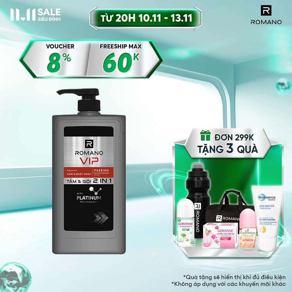 Tắm gội 2 trong 1 Romano 2in1 Vip Passion 650g/chai