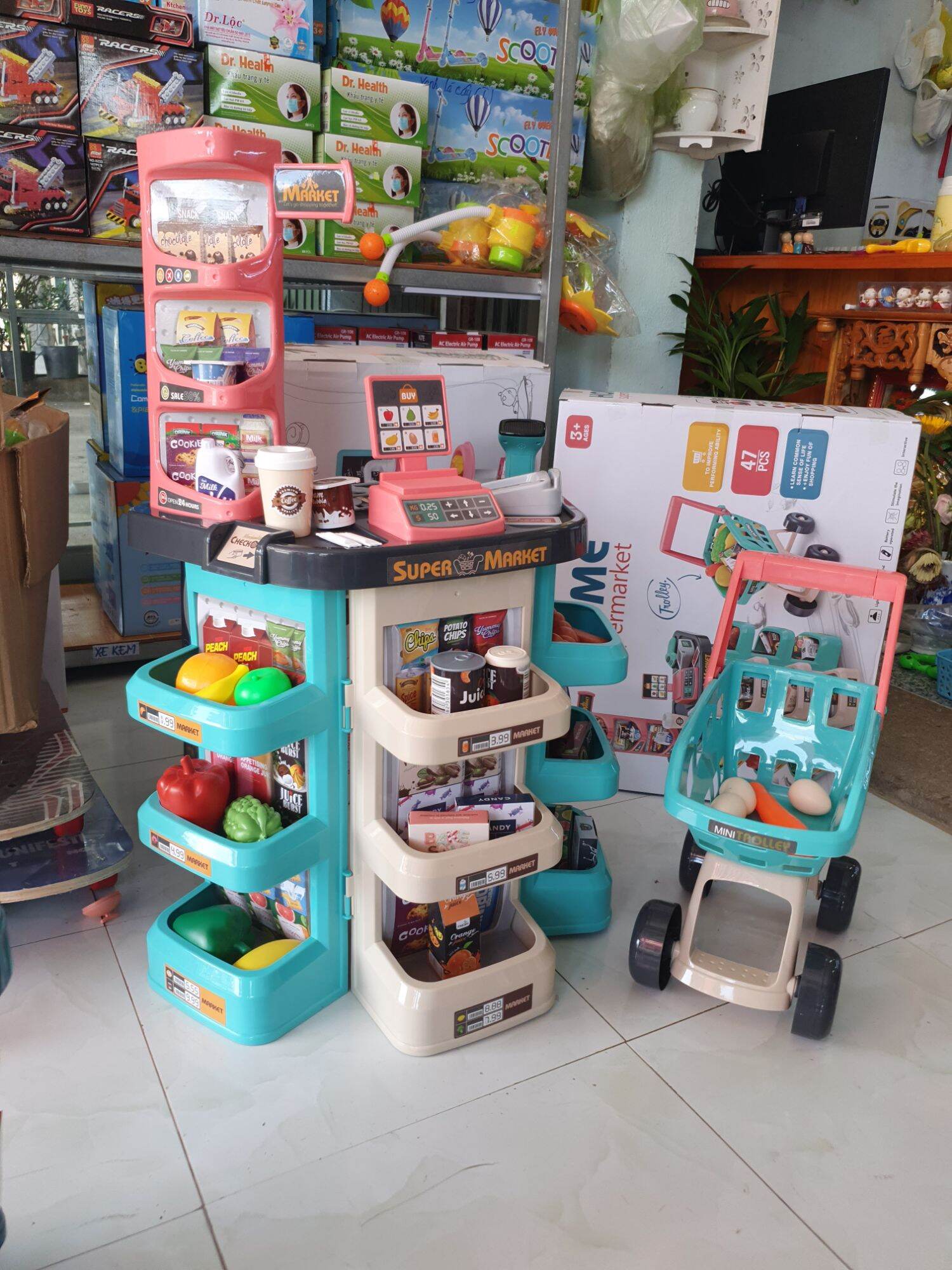 QUẦY SIÊU THỊ MINI KÈM XE ĐẨY SIÊU XINH CHO BÉ