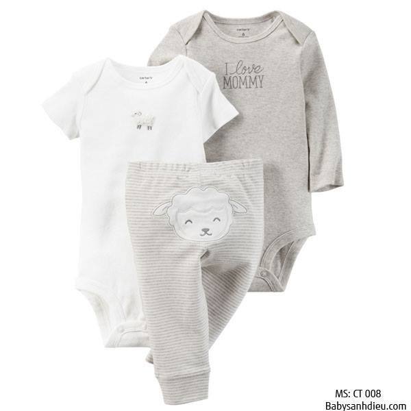 set 1 áo ngắn 1 áo dài tay 1 quần cừu xám