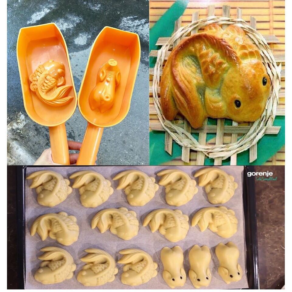 Khuôn bánh trung thu gõ hình heo ,cá 50g,75g,100g