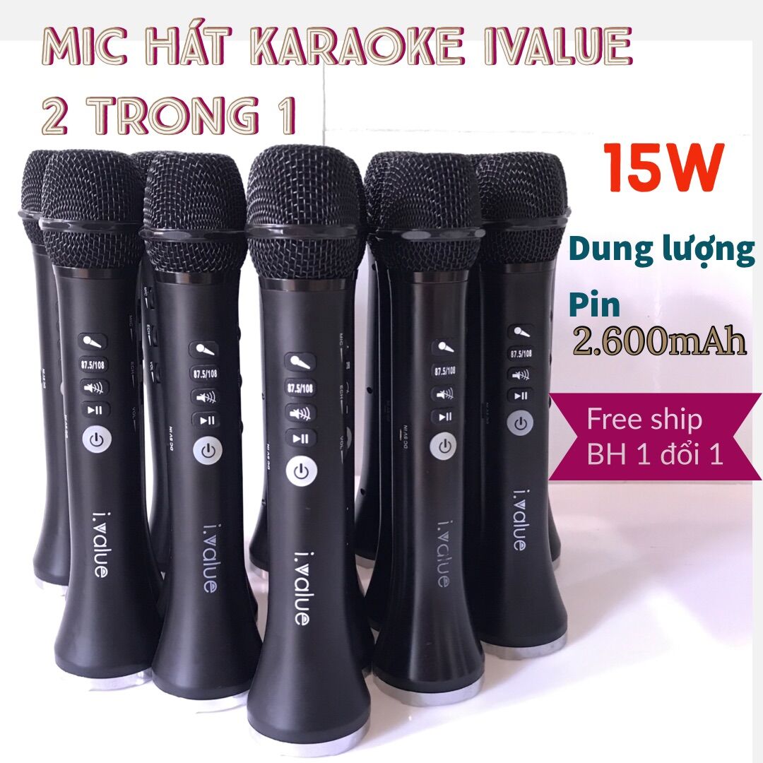 Mic hát karaoke Ivalue tích hợp loa bluetooth 2 trong 1 hàng like new nobox
