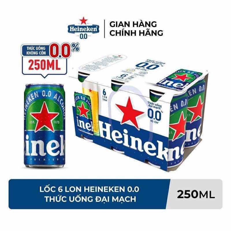 Lốc 6 lon bia Heineken 0 độ 250ml