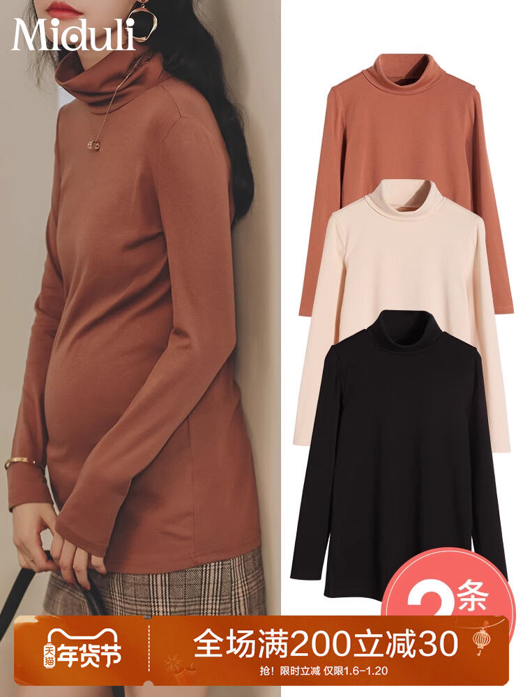 Áo Thun Cotton Tay Dài Cổ Cao Lót Lông Cừu Mùa Đông Cho Bà Bầu Áo Sơ Mi Cơ Bản Mặc Trong Quần Áo Cho Bà Bầu Mùa Thu Đông