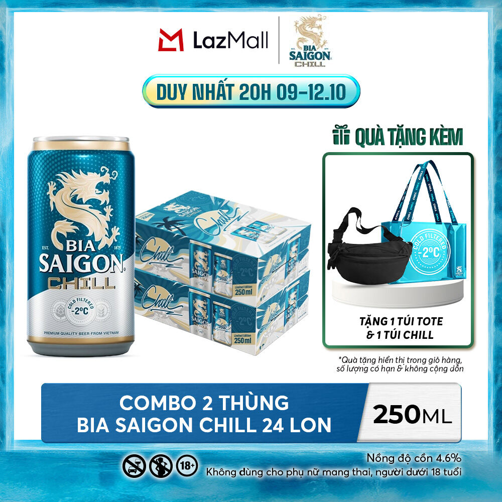 Nồng độ cồn 4.6% - Combo 2 Thùng 24 lon Bia Saigon Chill 250ml