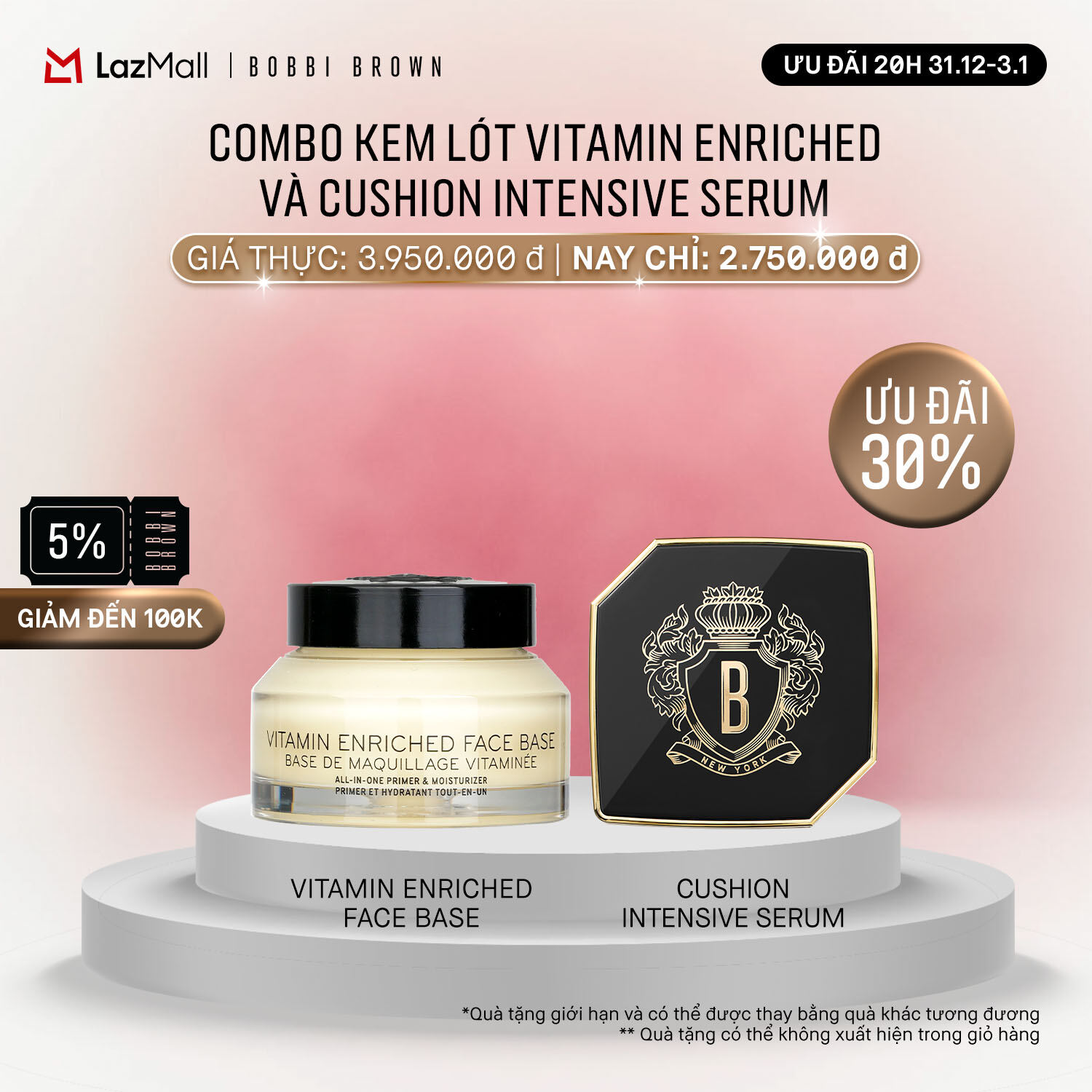   ĐỘC QUYỀN 20H 31.12 - 3.1  Bobbi Brown - Bộ 2 món: Phấn nước Bobbi Brown Intensive Skin Serum Cushion Foundation SPF 40 PA++++ Kem lót Bobbi Brown Vitamin Enriched Face Base 50ml 