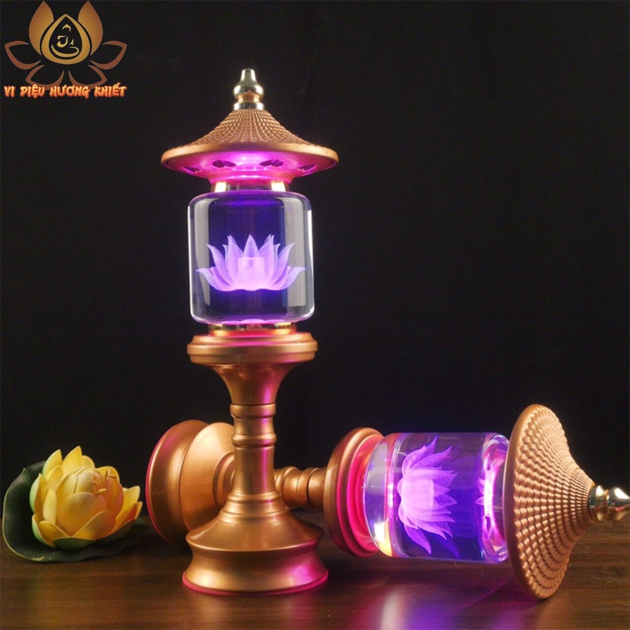 CẶP 2 CÂY ĐÈN LED HOA SEN PHA LÊ THỜ CÚNG TRANG TRÍ