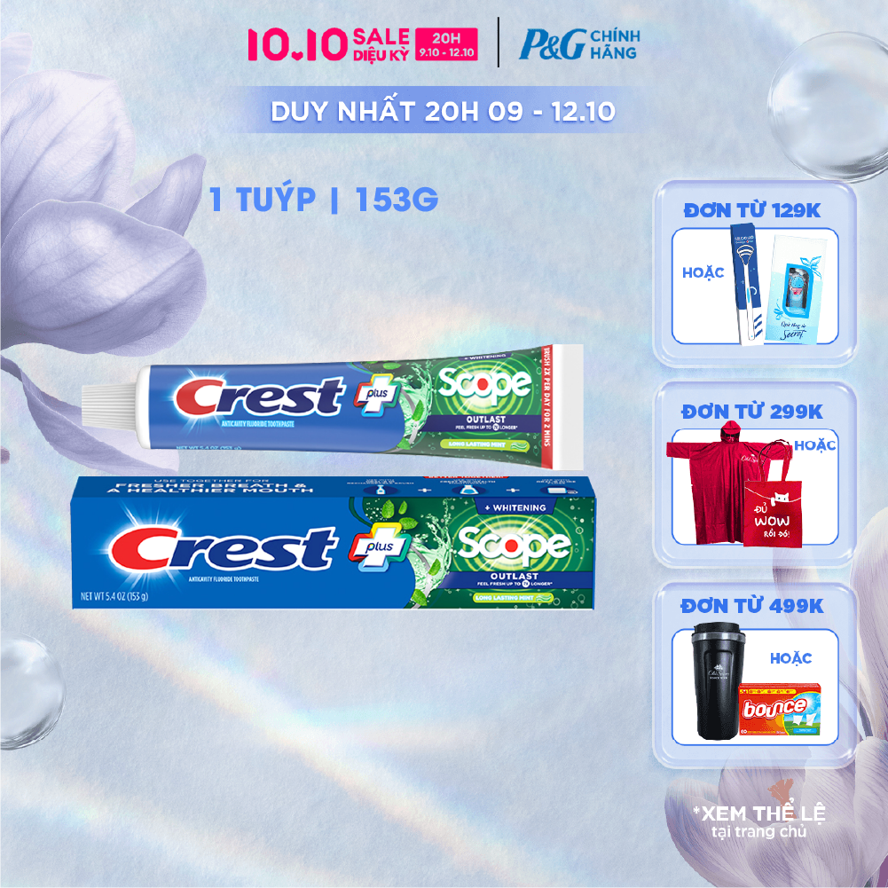 [Voucher 12%] Kem Đánh Răng CREST Nhập Khẩu Mỹ Complete Whitening + Scope Tuýp 153g