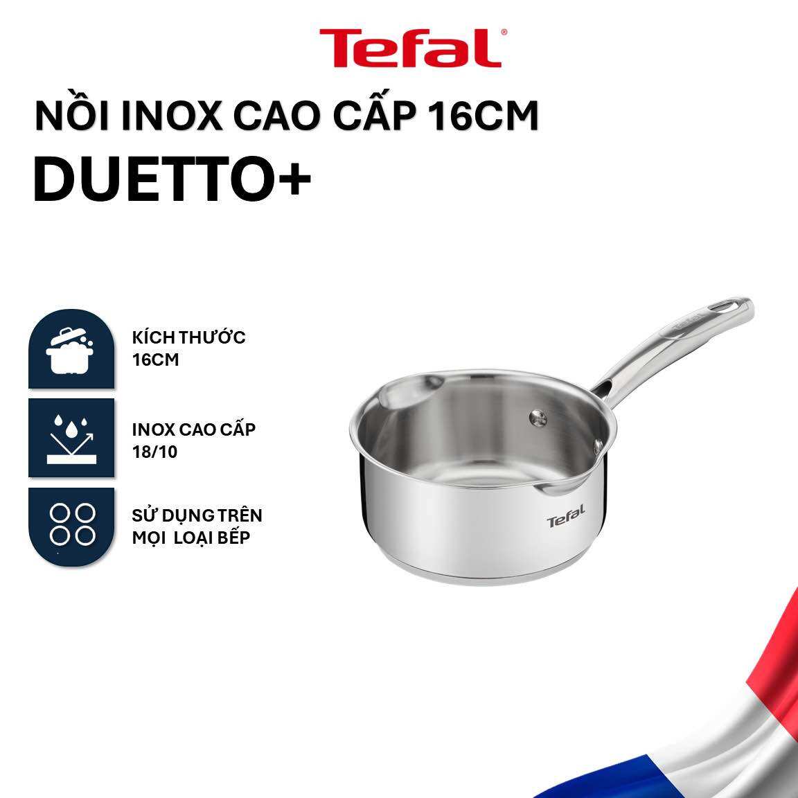 Nồi cán dài tefal duetto plus 16cm - 1.4l