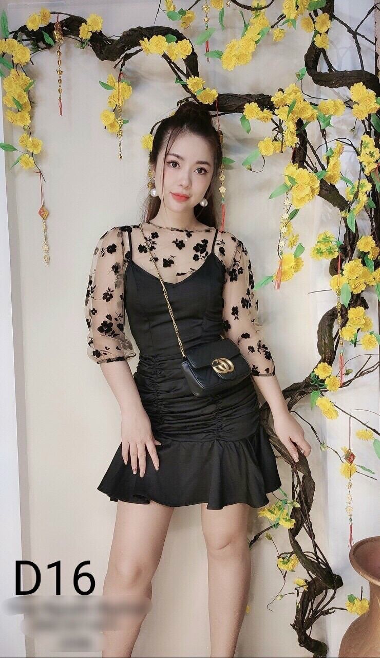 Set đầm dây mix áo ren đi tiệc - Shop Táo Đỏ Bigsize