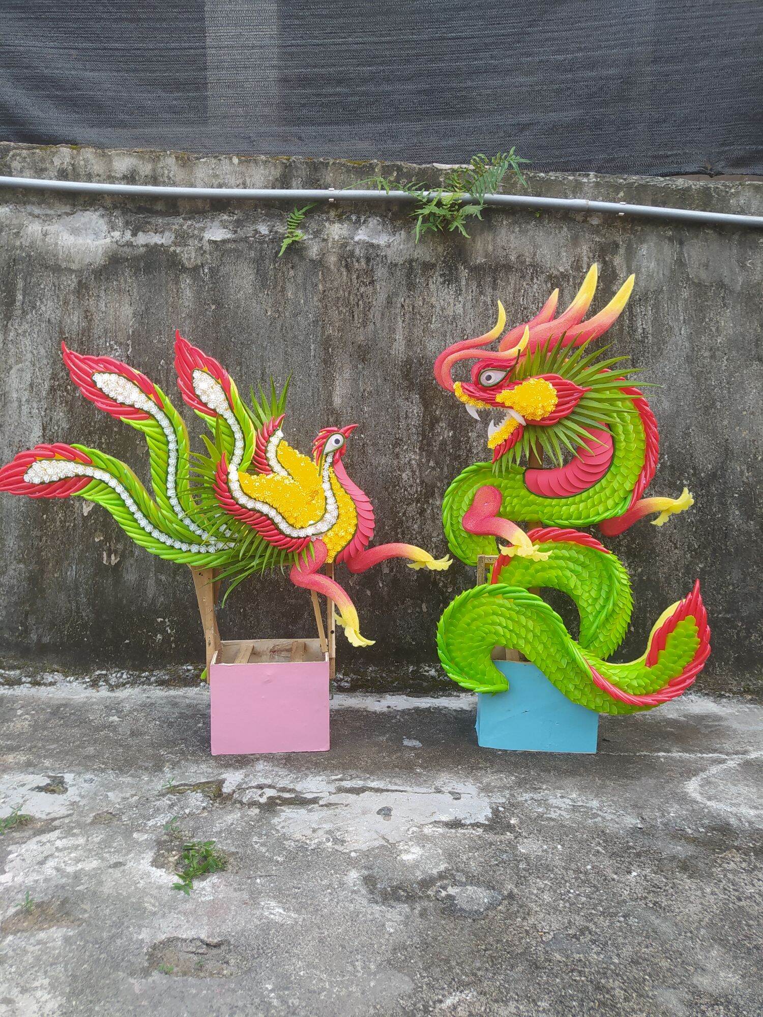 cặp rồng phượng thành phẩm giả,gắn đồ nhựa