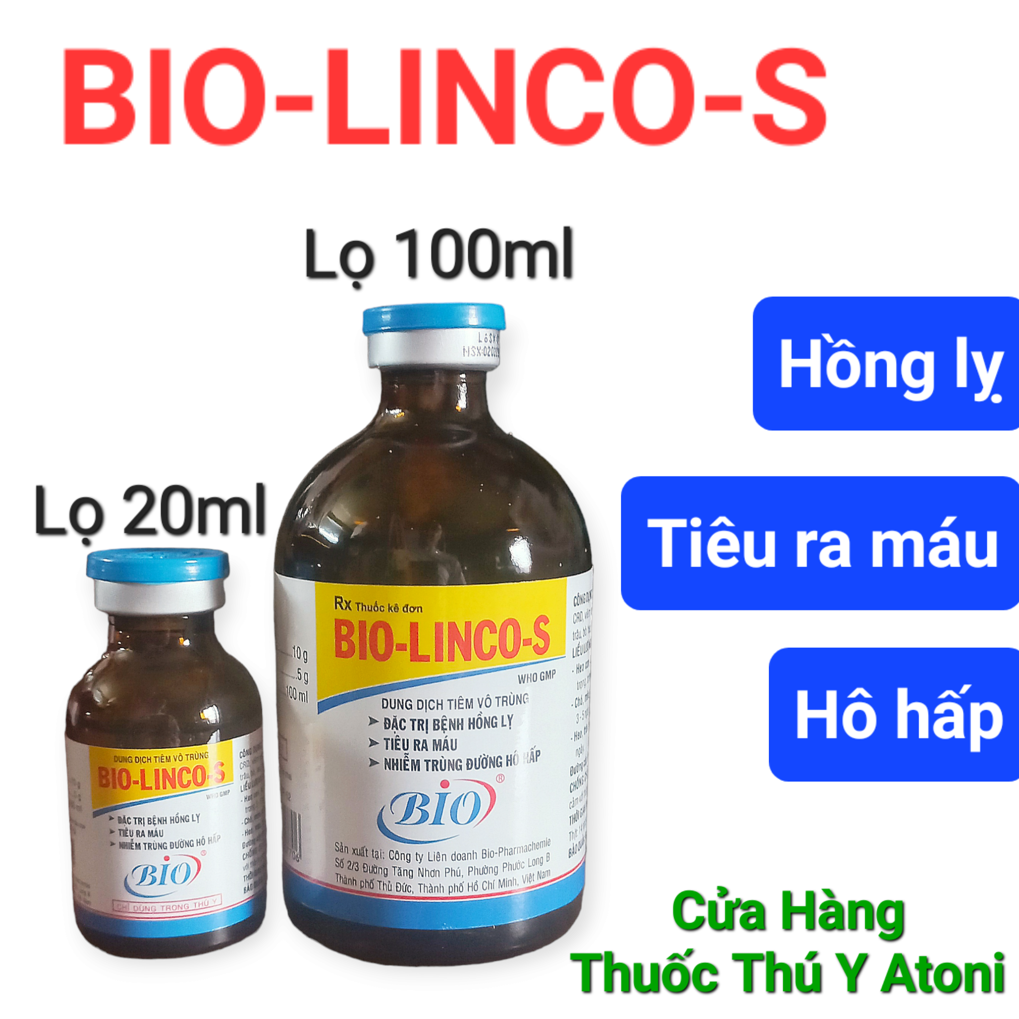 BIO LINCO-S Dung Dịch Tiêm Hồng Lỵ, Tiêu Ra Máu, Nhiễm Trùng Hô Hấp Trên Gia Cầm, Chim Cảnh