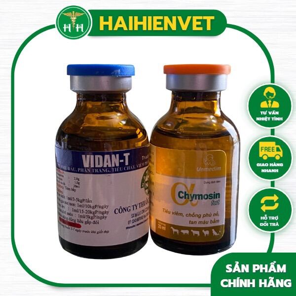 Vidan T + Chymosin (20ml) - Sưng phù đầu, viêm khớp, phân xanh, phân trắng, viêm phổi….trên gà, gia súc