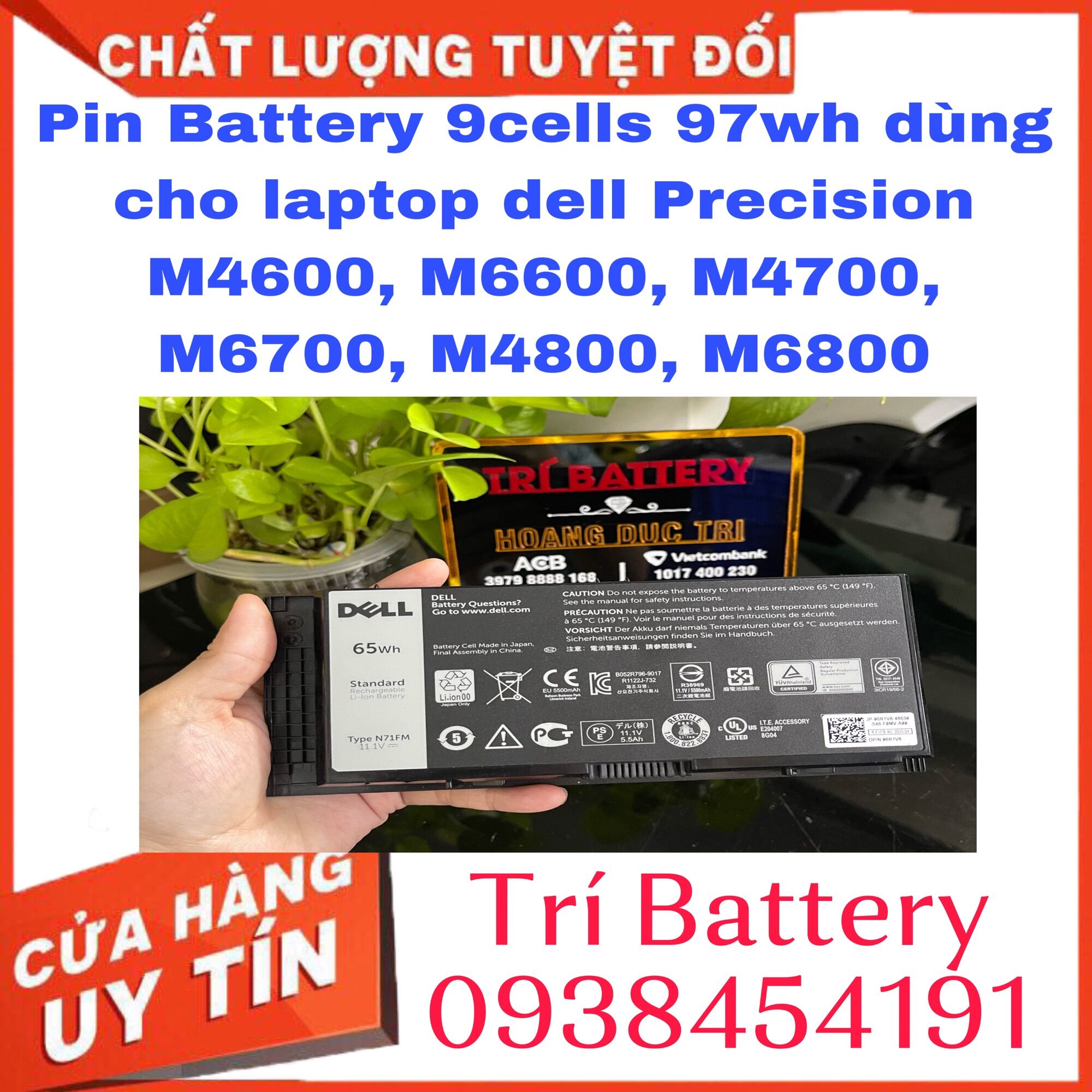 Pin laptop dell precision m4600, m6600, m4700, m6700, m4800, m6800