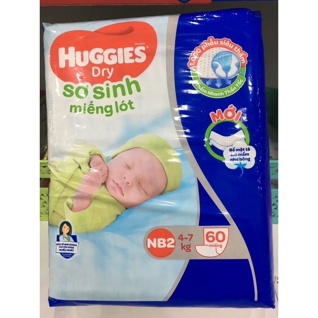 Miếng lót sơ sinh huggies dry newborn nb2- 60 miếng