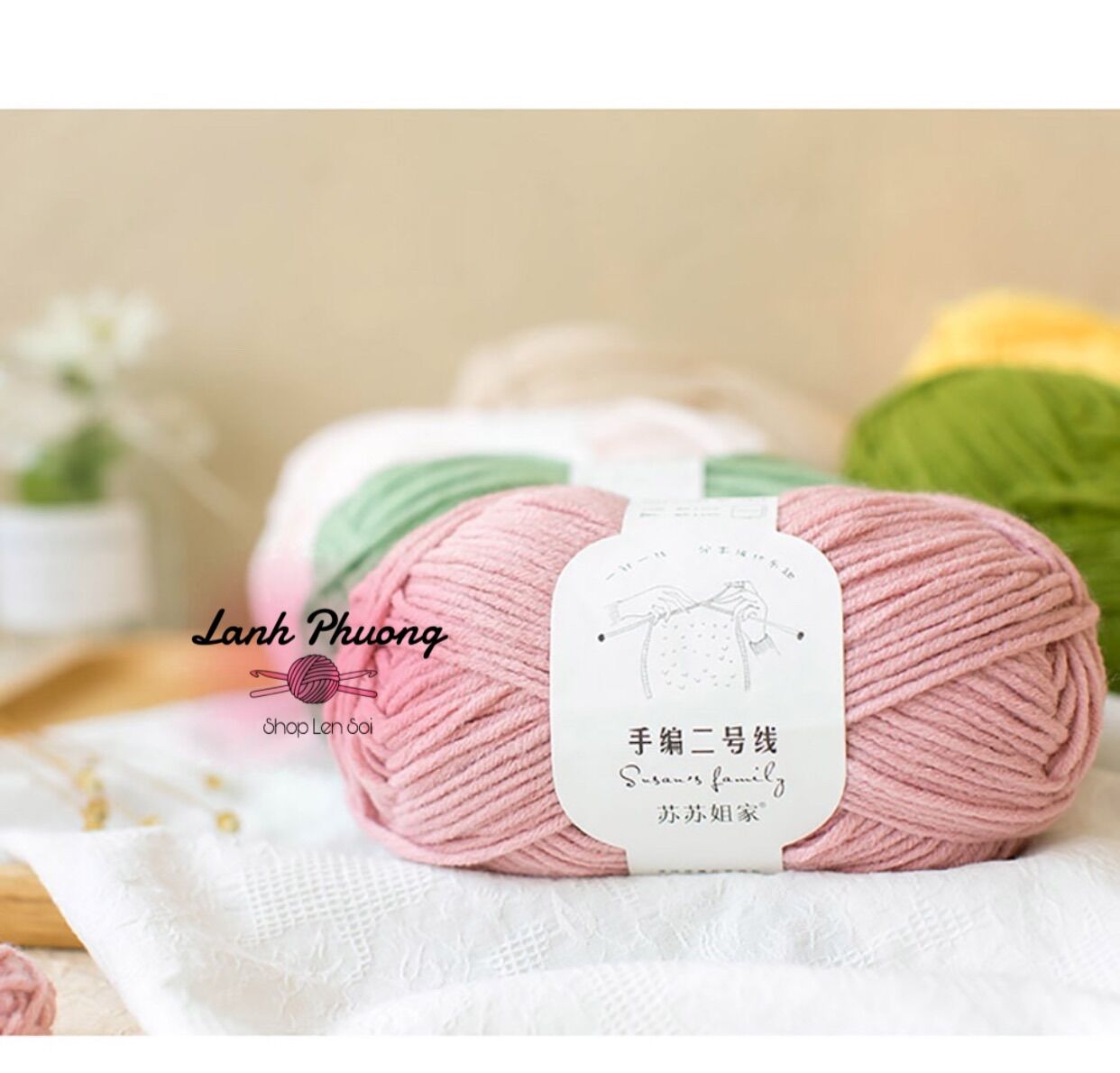 Len Susan 2 Màu Trơn Và Loang 3mm Đan Khăn, Áo 100gr