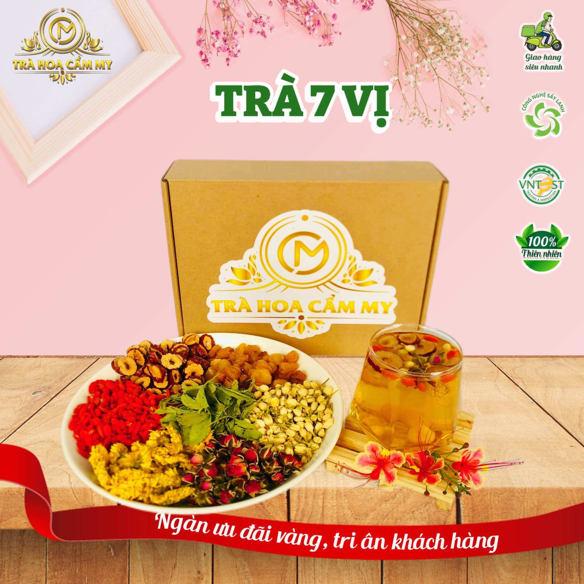 Hộp 20\30 Gói Trà 7 VỊ - mix (Táo Đỏ, Hoa Cúc, Nụ Nhài, Cỏ Ngọt, Kỷ Tử, Long Nhãn ,Nụ Hồng)